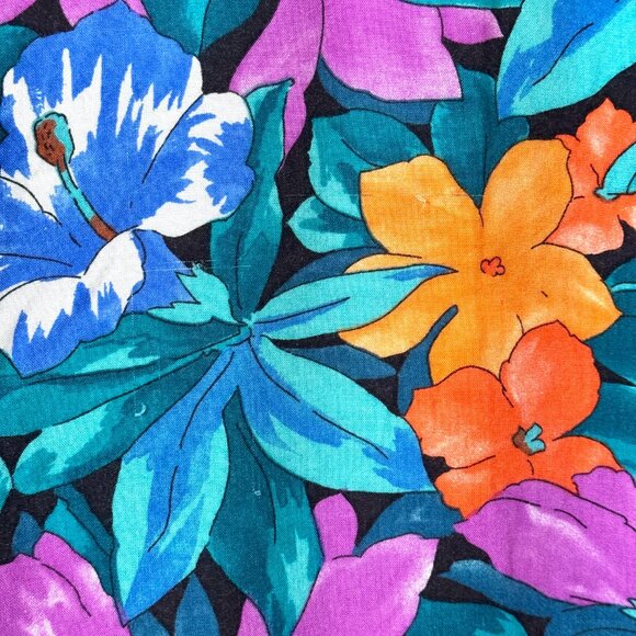Vtg Cabrais Womens Tropical Hawaiian Shirt Rayon Button Floral Teal Hibiscus - Picture 11 of 11
